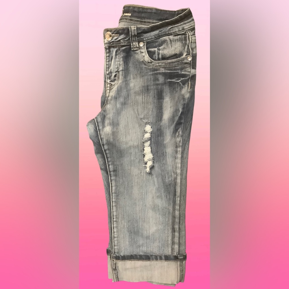True Jeans Dark Blue Denim Capris